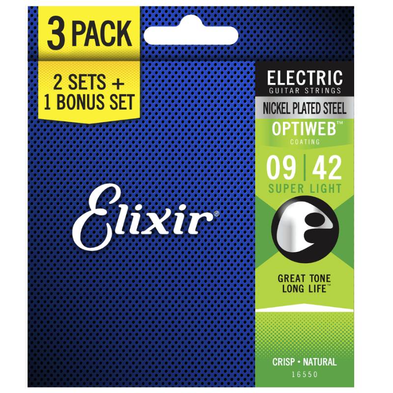 Elixir 16550 Electric Guitar strings .009 3-pack