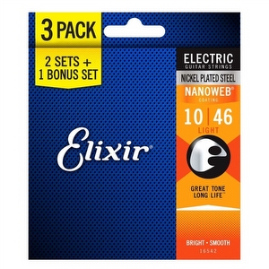 Elixir 16542 3-pack Nanoweb Electric - .010 - .046