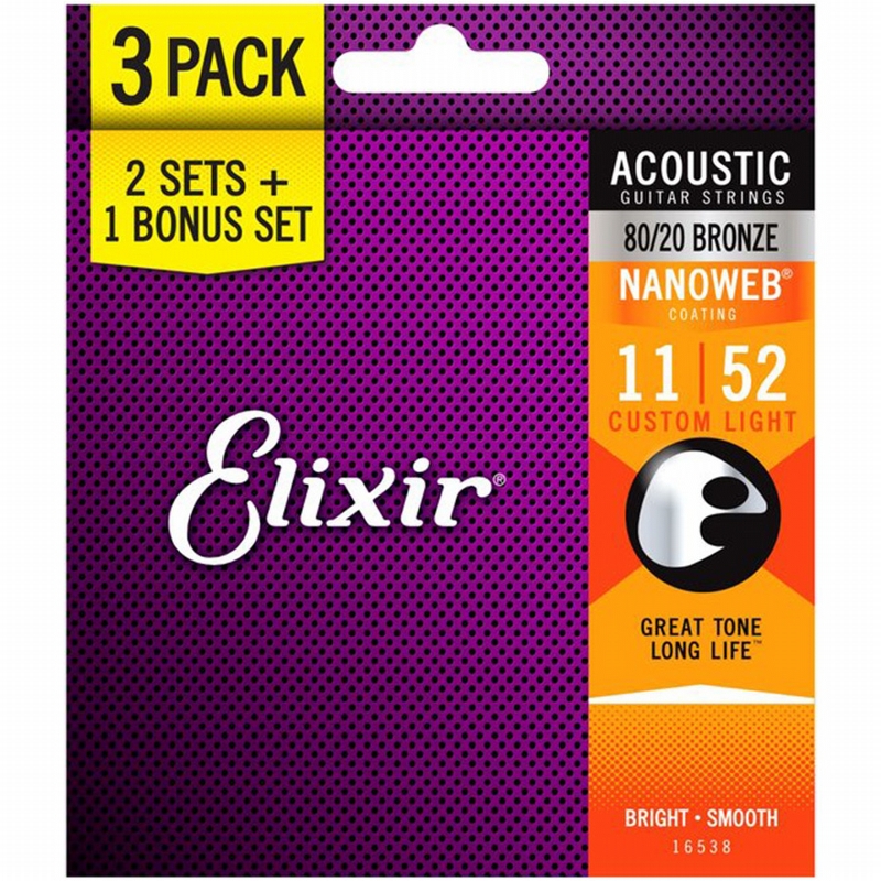 Elixir 16538 Bronze Strings .011 3-pack
