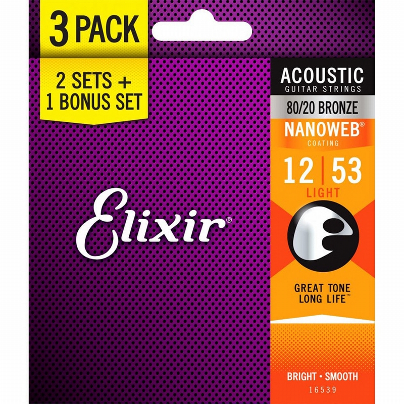 Elixir 16539 Bronze Strings .012 3-pack