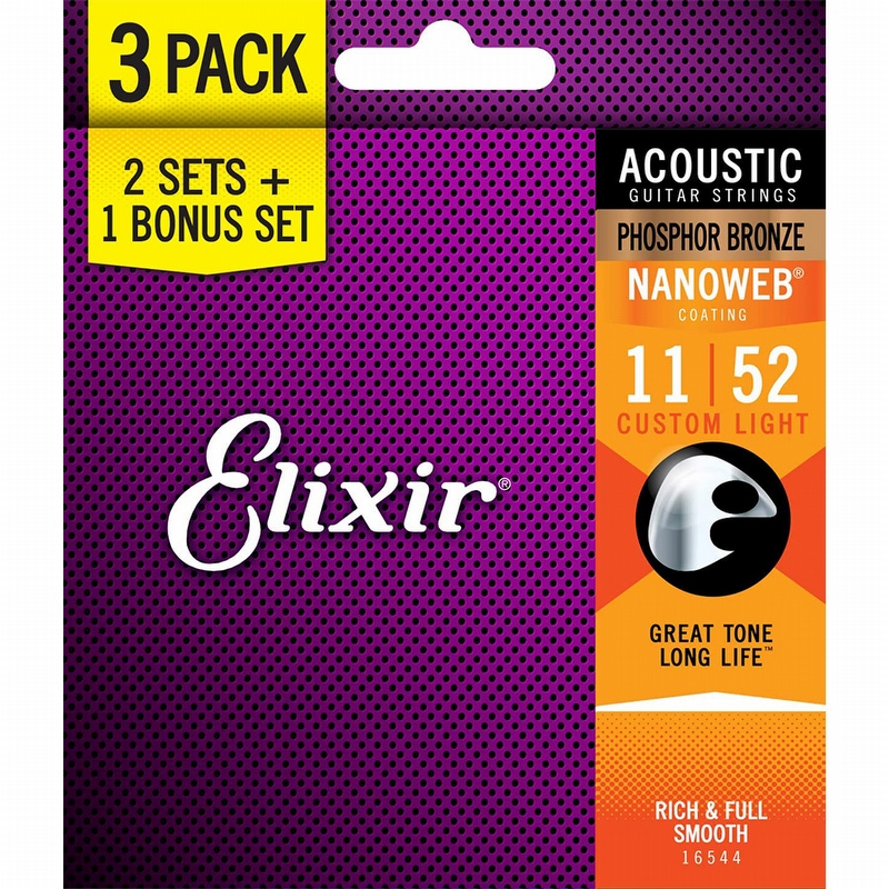 Elixir 16544 Phosphor Bronze Strings .011 3-Pack