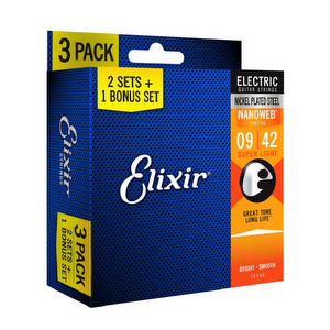 Elixir 16540 3-pack Nanoweb Electric - .009 - .042