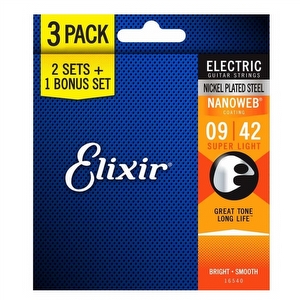 Elixir 16540 3-pack Nanoweb Electric - .009 - .042