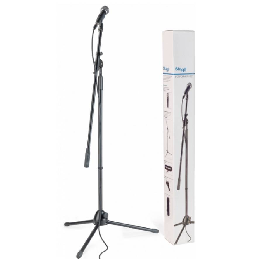 Stagg SDM50 SET Professionele Cardioïde Dynamische Microfoon met Boom Microfoon Stand, Kabel en Klem Set, Microfoon Bundel