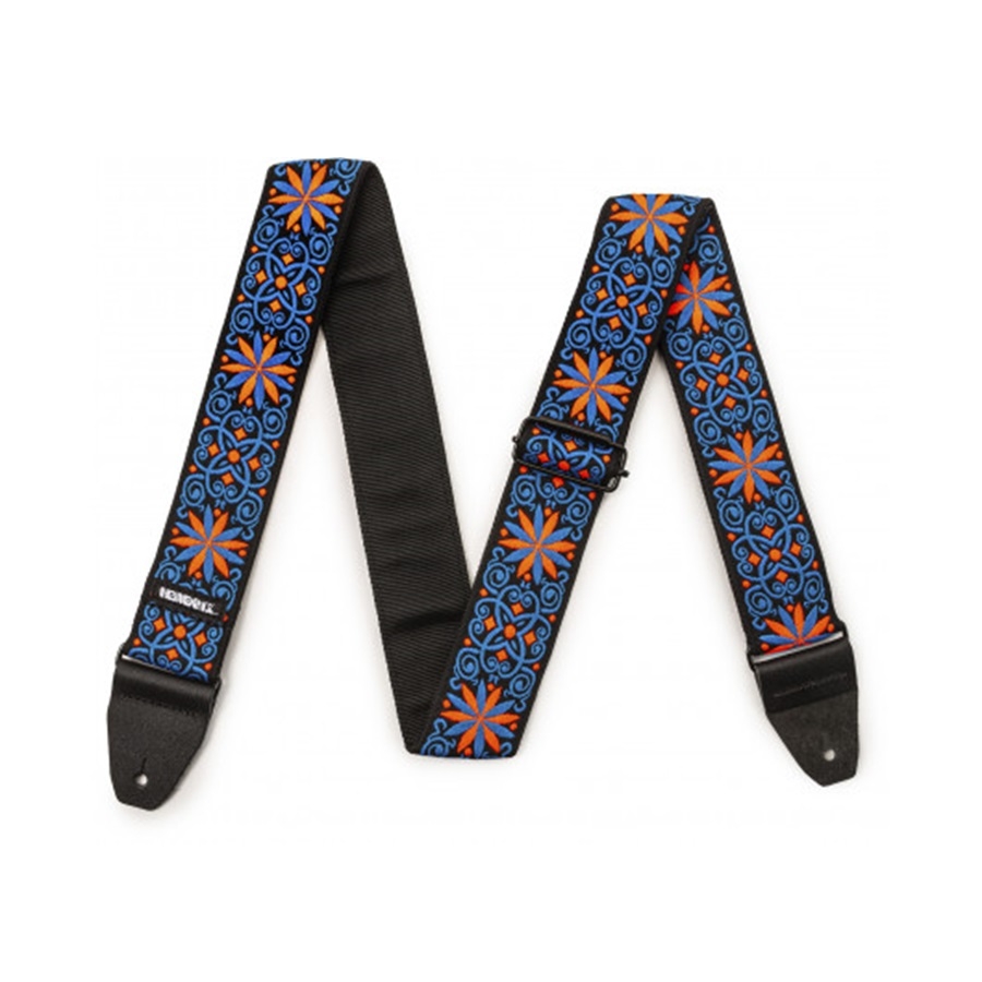 Sangle Guitare Jimi Hendrix Blacklight – Motif Fillmore Blue Réactif UV, Cuir Véritable, Longueur Réglable 99-168 Cm