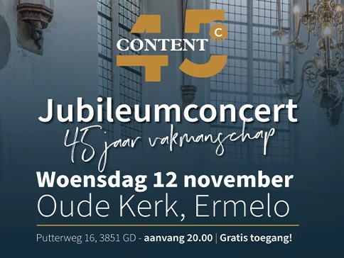 Jubileumconcert: ’45 jaar vakmanschap’ van Content Orgels