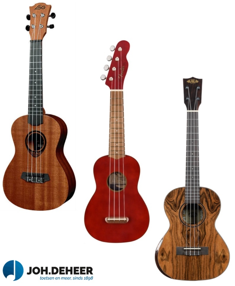 Linkshandige Ukelele - breed_assortiment_aan_unieke_ukeleles